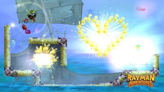 Yellow firecrackers releasing two groups of Lums in Rayman Adventures