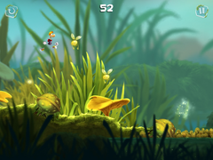 Rayman jumping over a closed spiky flower.